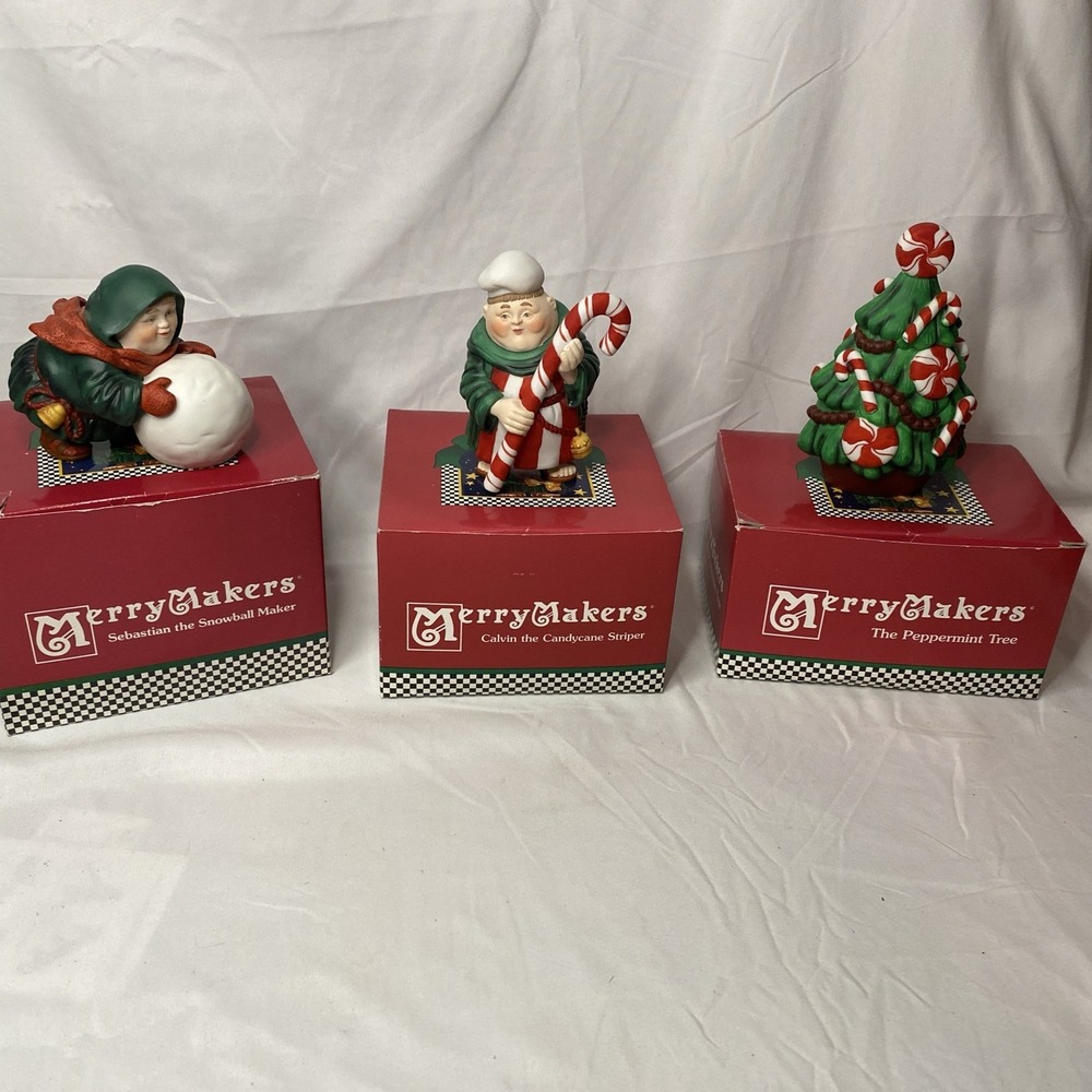 3 Dept 56 Merry‎ Makers. Snowball Maker Candy cane Striper And Peppermint Tree